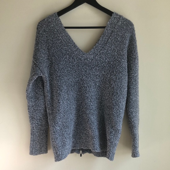 DYNAMITE | fuzzy v-neck sweater - Picture 1 of 4